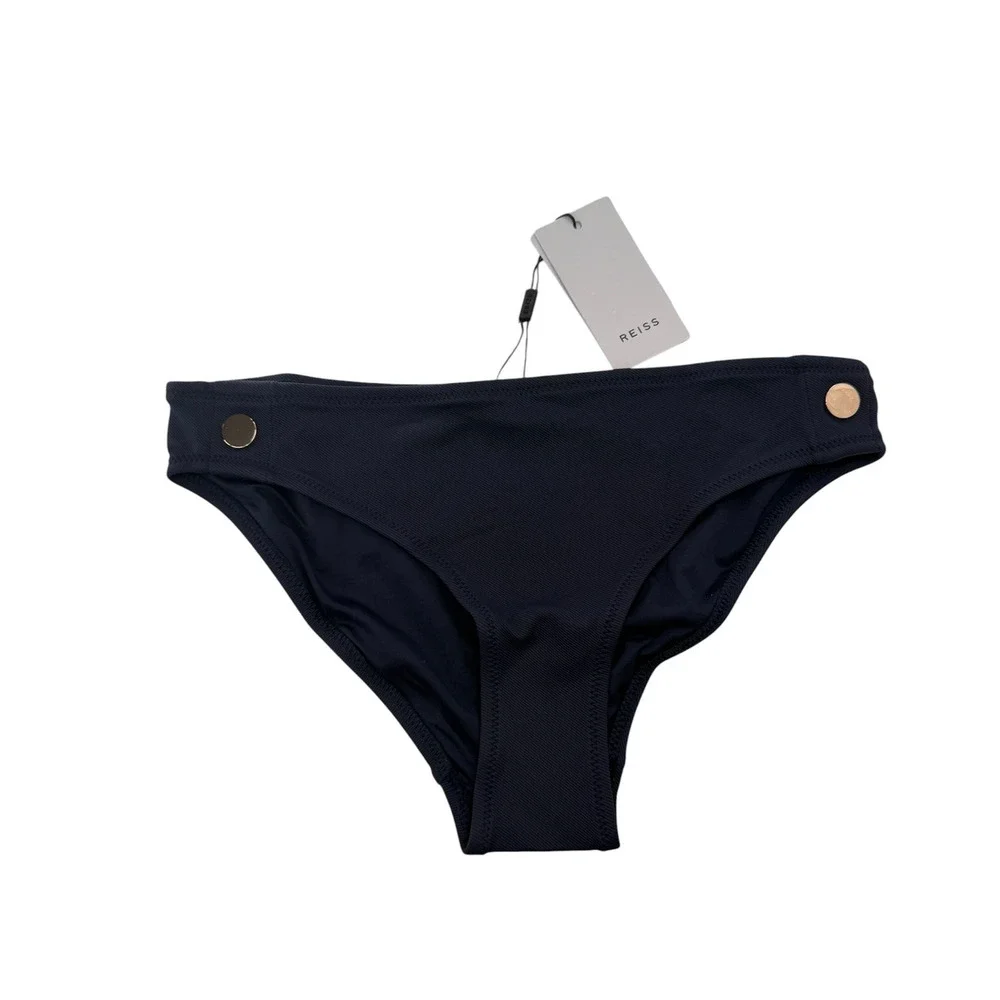 REISS Bikini Bottom Size 6 NEW Navy Blue w/ Button Swim Bottoms Swimsuit Bailey